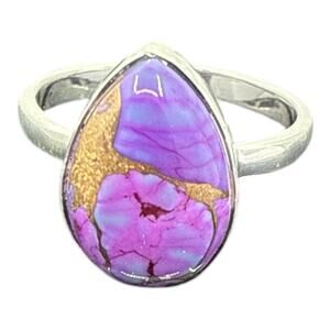 Pear Cut Purple Copper Turquoise Ring Solid 925 Sterling Silver US Size 5
